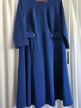 London Times ROYAL Blue A-Line Midi Dress